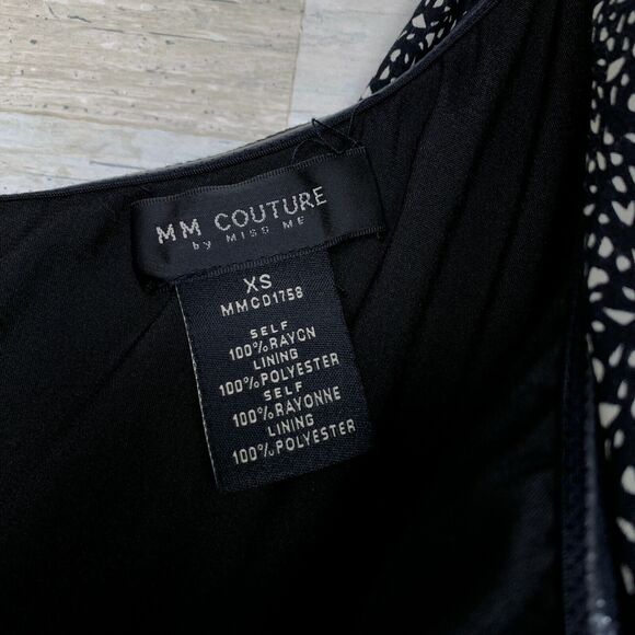 MM Couture Miss Me One Shoulder Dress Black Beige Print Fit & Flare Womens XS - Picture 6 of 6
